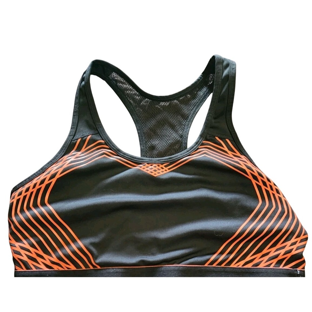 Avia Women's Black‎ Orange Geometric Racerback Sports Bra L G 12 14